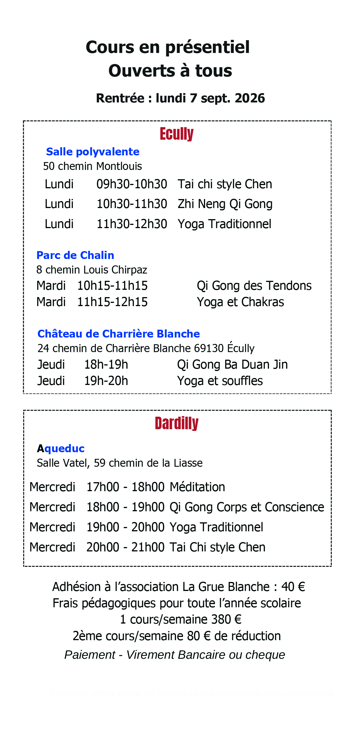 Flyer cours 2026 2027